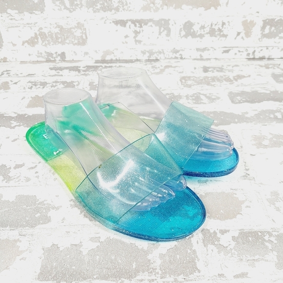 BP. Blue & Green Clear Single Strap Slippers Sandals V637 - Picture 4 of 11